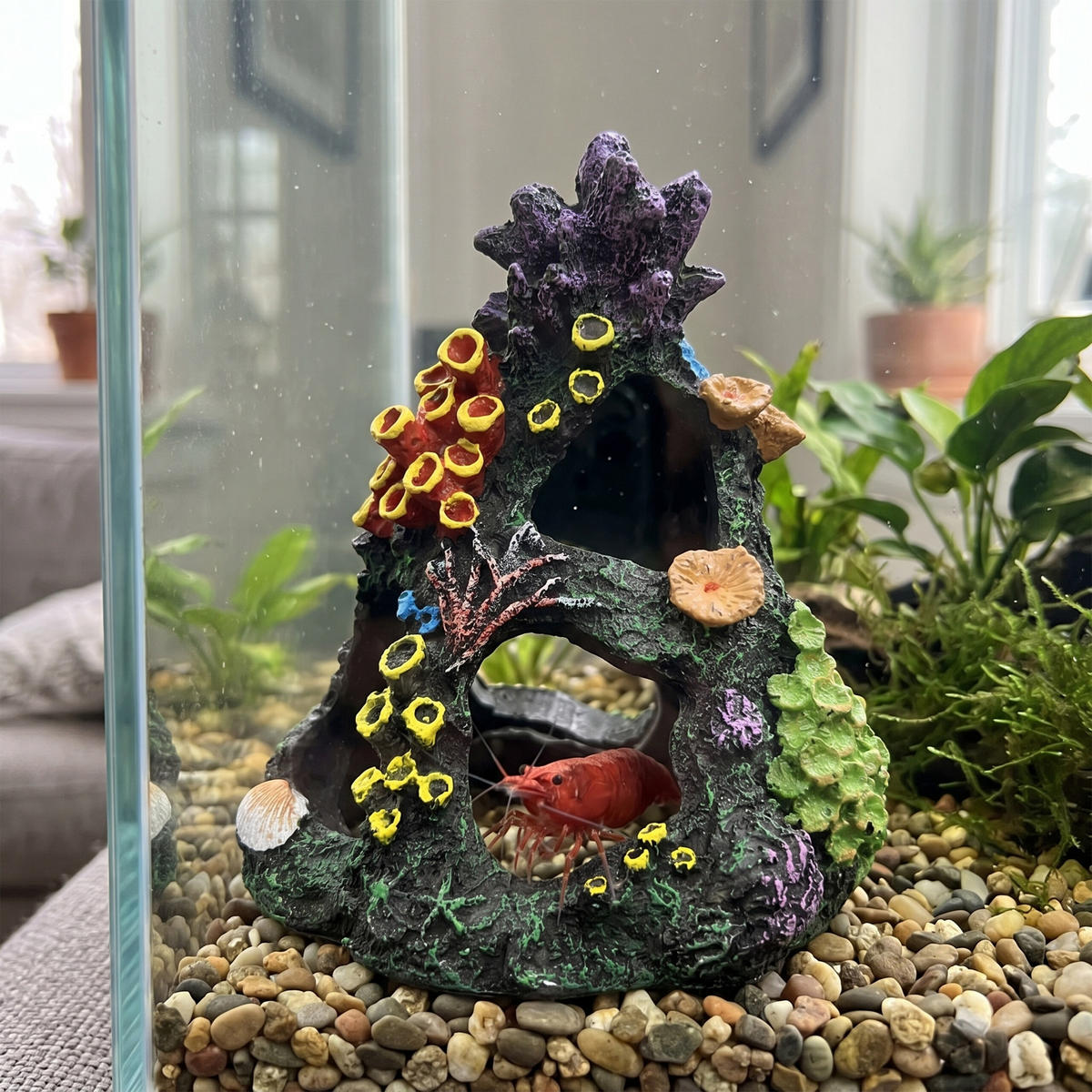 AKVARIJNÍ dekorace - antracitová, plast (12/15/12cm) - Relaxdays
