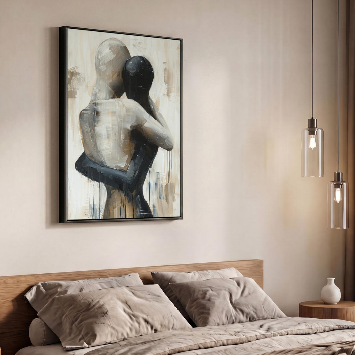 LEINWAND Bilder mit Rahmen - Abstrakt - Liebe - Schwarz und weiß - Modern - 70x100 - Schwarz, Textil (70/100cm) - MuchoWow
