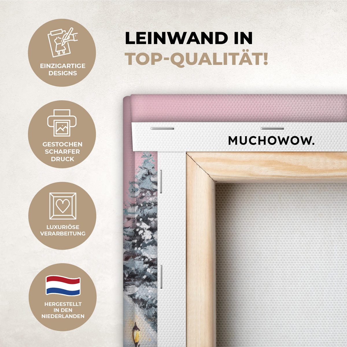 LEINWANDBILD Weihnachtsdorf - Rosa - Winter - Schnee - Häuser Deko Wohnzimmer 20x30 cm - Altrosa, Textil (20/30cm) - MuchoWow