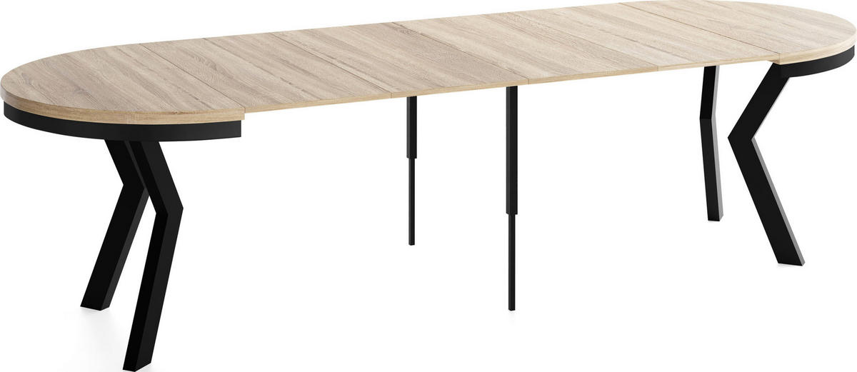 ESSTISCH Savio Neo rund ausziehbar verlängerbar XXL, Eiche Sonoma Hellbraun 100-300/100/77 cm - Schwarz/Braun, Holz/Holzwerkstoff (100/300/77cm) - WFL GROUP