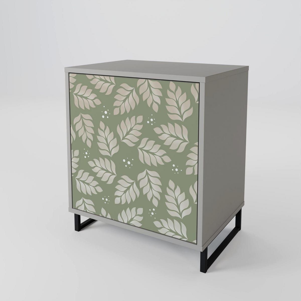 SIDEBOARD LEAVES ON GREEN, Grau, 57,5x42x75,5 cm, Goldfarbene Metallfüße - Goldfarben/Multicolor, Holzwerkstoff/Metall (57.5/75.5/42cm) - SpaceRebels