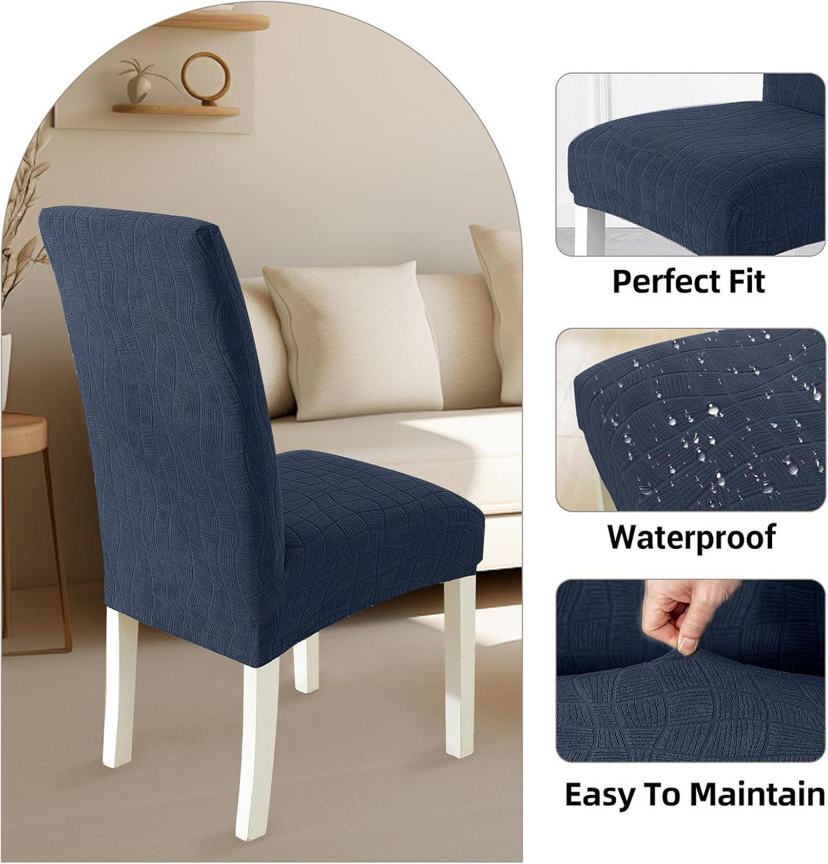 STUHLBEZUG – dehnbar von 35 bis 53 cm – Marineblau – 4er-Set - Blau, Textil (47/36cm)
