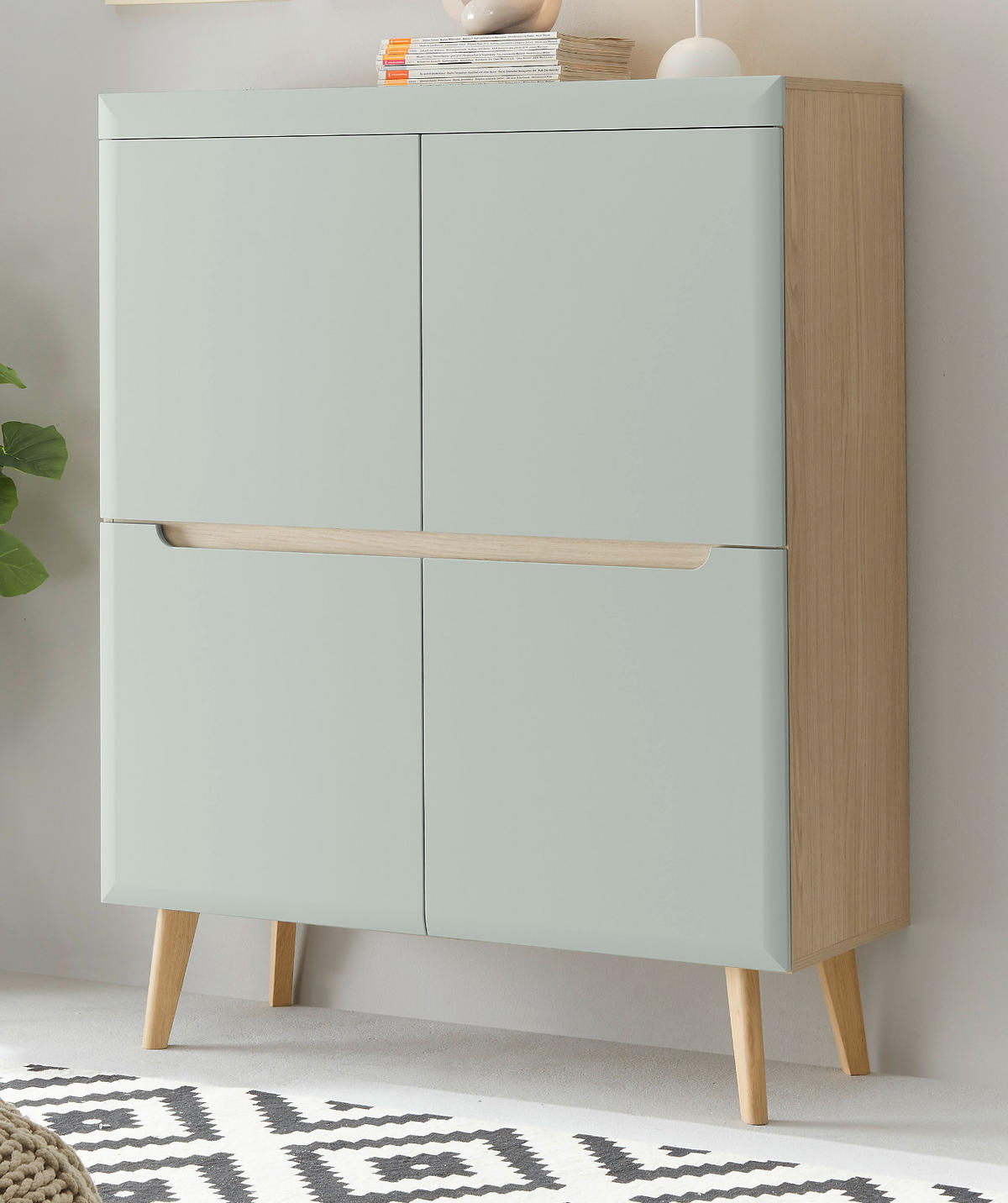 HIGHBOARD Pistazie grün, Eiche, skandinavisch 107 x 134 cm, Kommode mit Soft-Close - Eichefarben/Pastellgrün, Eichenholz/Holz (107/134/40cm) - Furn.Design
