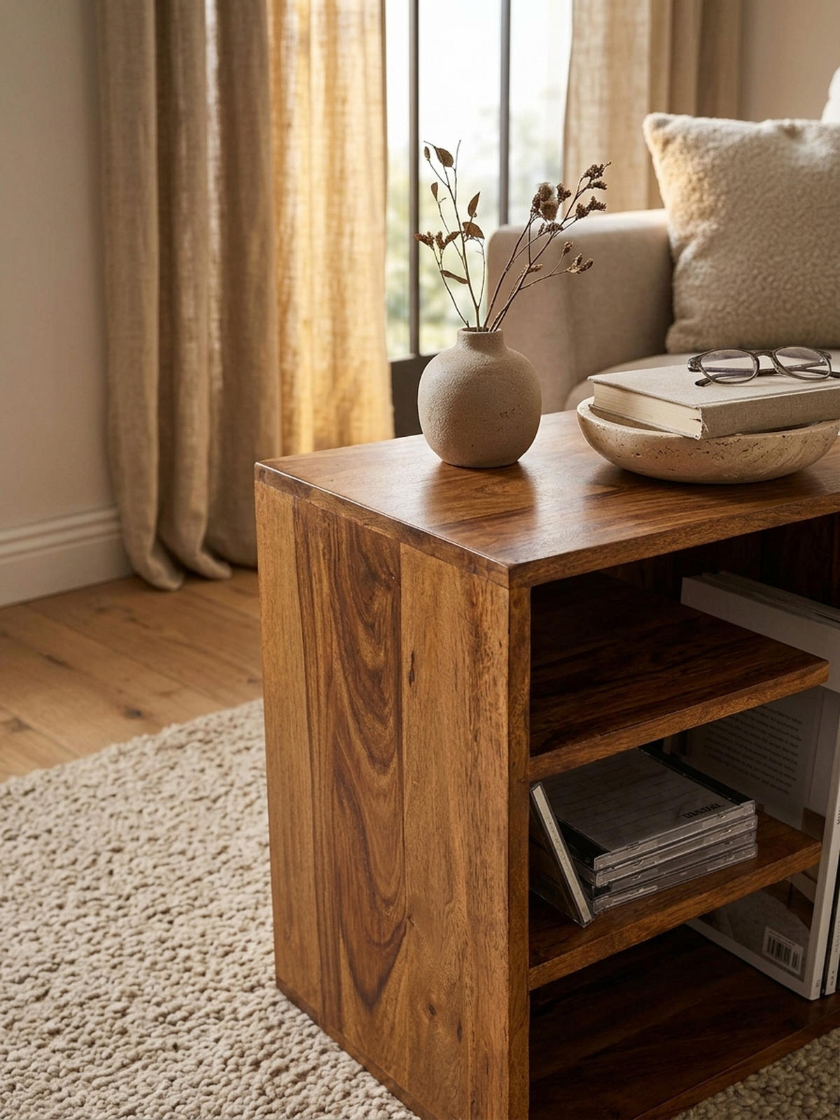 BEISTELLTISCH – Massivholz 43x43x30 cm mit 3 Ablageflächen - Braun, Holz (30/43/43cm) - KADIMA DESIGN