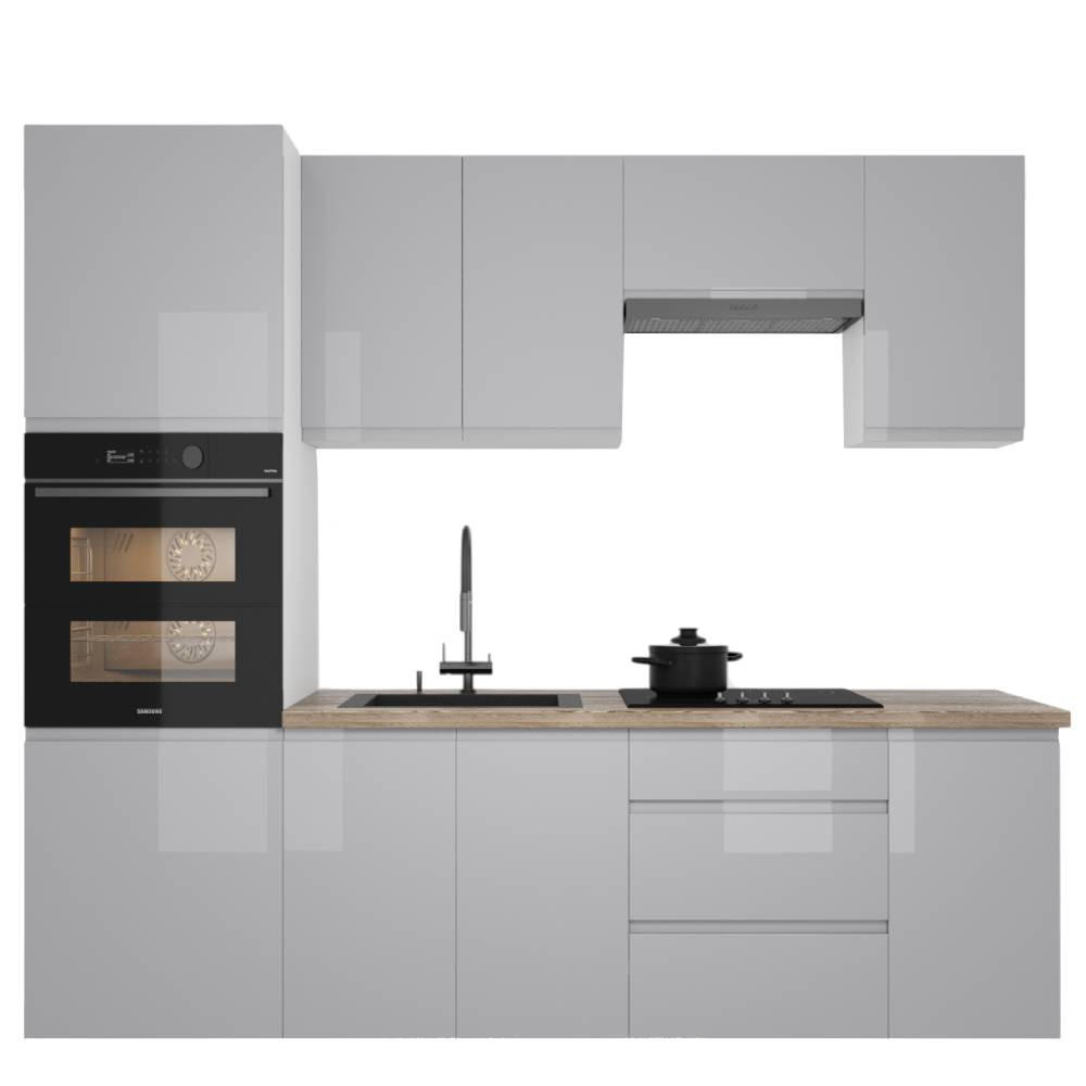 KÜCHENZEILE 240 cm Aspen K101-M240 in Grau/Hochglanz - Grau, Holz (240/212/60cm)