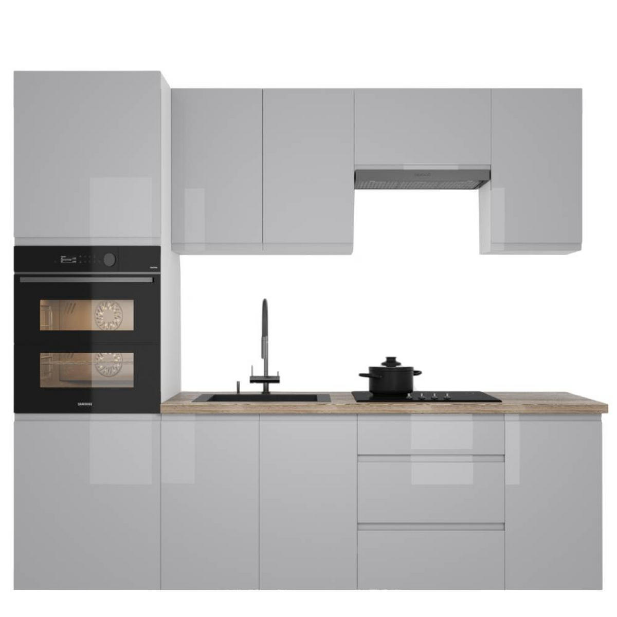 KÜCHENZEILE 240 cm Aspen K101-M240 in Grau/Hochglanz - Grau, Holz (240/212/60cm)