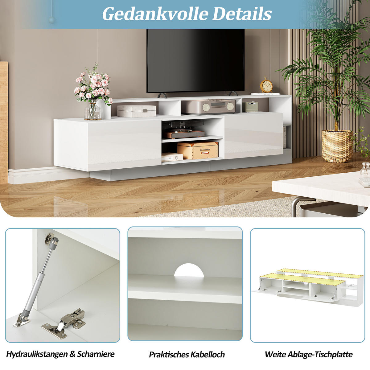 TV-LOWBOARD 190x40x48.5 cm Hochglanz LED Offene Fächer - Weiß, Holzwerkstoff (40/48.5/190cm) - FLIEKS