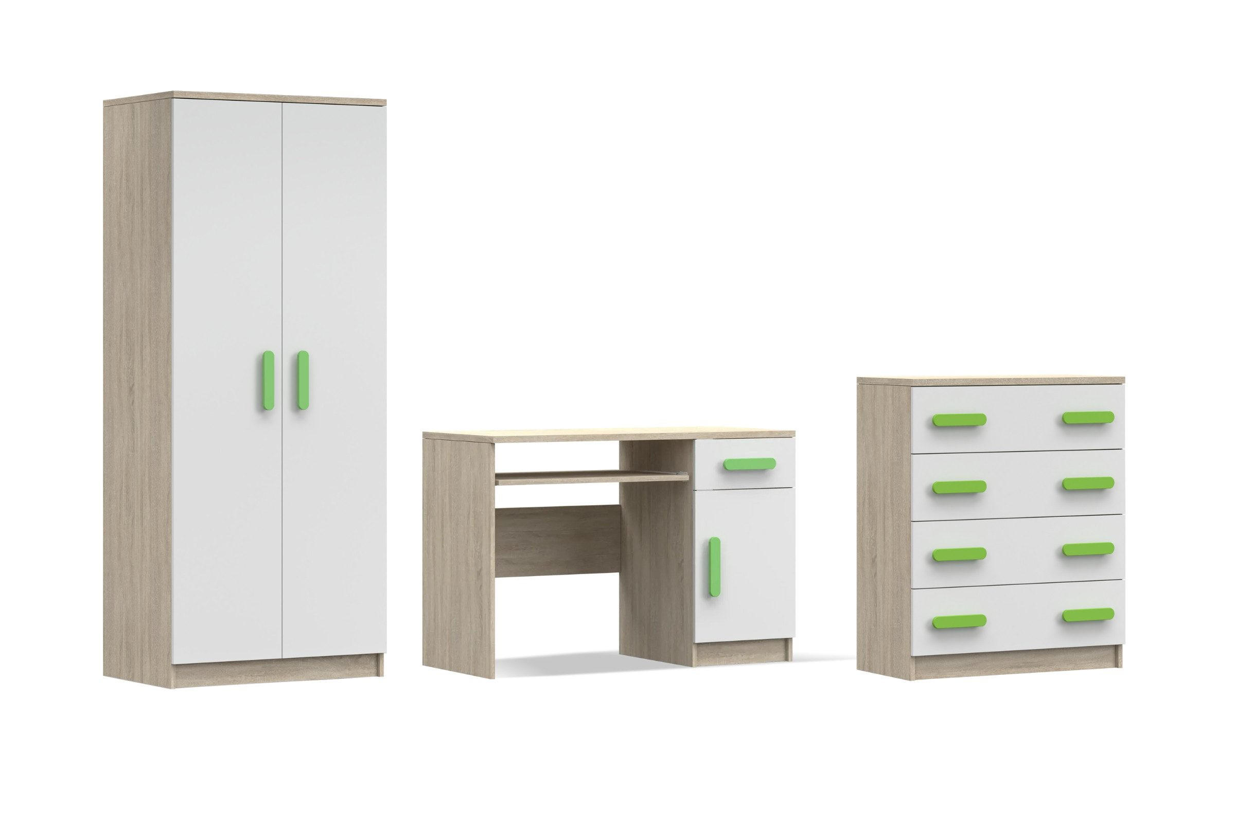 KINDERZIMMER-SET INGE V 3-teilig in Weiß+Sonoma/Grün - Weiß/Sonoma Eiche, Holzwerkstoff (270/50/192cm) - Deine Möbel 24