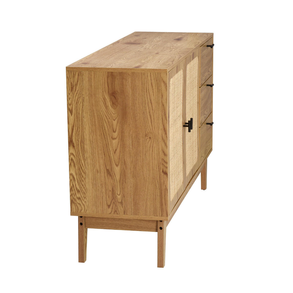 SIDEBOARD mit 2 Türen und 3 Schubladen mit Rattan-Fronten 40/80/120 cm - Eschefarben, Holzwerkstoff (40/80/46cm) - Calicosy