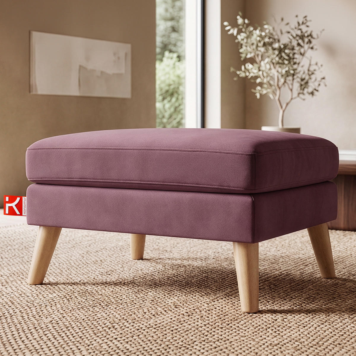 SITZHOCKER TAGIO Pouffe, rosa - Koralle/Braun, Buchenholz/Textil (65/46/80cm) - KONSIMO®