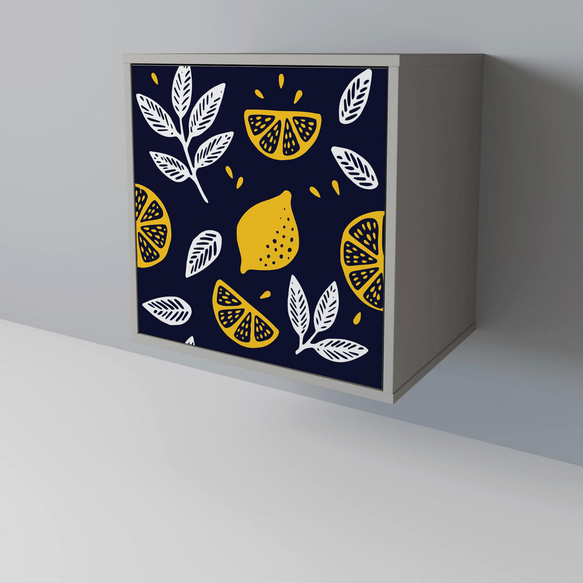 SIDEBOARD CITRUS BLACK AND WHITE, Grau, 57,5x42x67,5 cm, Schwarze Metall-Rahmenfüße - Multicolor/Schwarz, Holzwerkstoff/Metall (57.5/67.5/42cm) - SpaceRebels