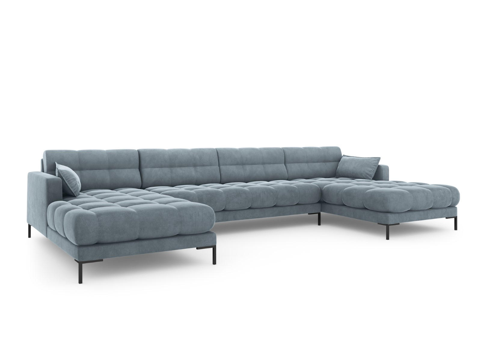 PANORAMASOFA Mamaia aus Samt hellblau 6 Sitzplätze - Hellblau, Textil (185/75/383cm) - Micadoni