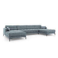 PANORAMASOFA Mamaia aus Samt hellblau 6 Sitzplätze - Hellblau, Textil (185/75/383cm) - Micadoni