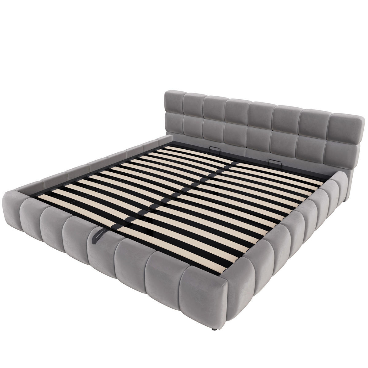 POLSTERBETT 180/200 cm in Grau Samt mit Bettkasten und LED - Grau, Holzwerkstoff/Textil (180/200cm) - STILVORA