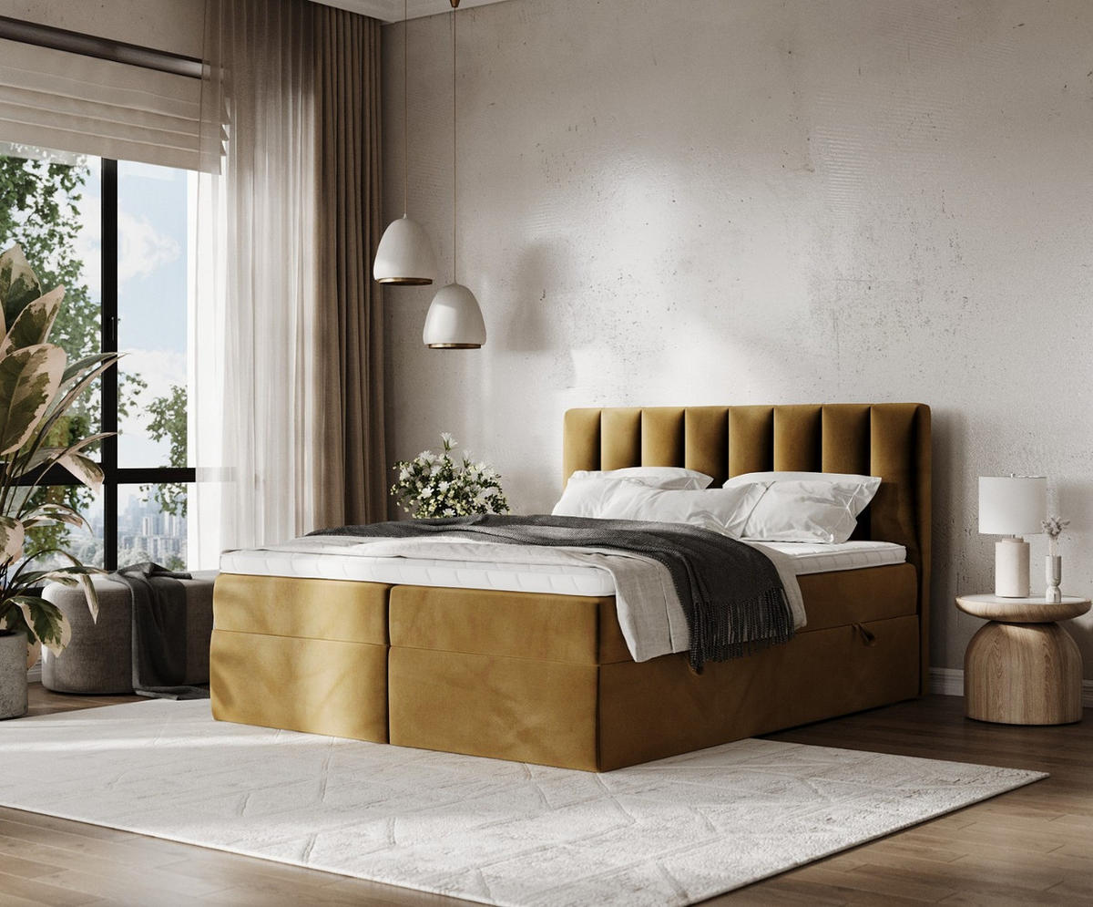 BOXBETT Bari 160/200 cm Honiggelb im Kronos Stoff - Honig, Holz/Holzwerkstoff (160/200cm) - AltaBeds