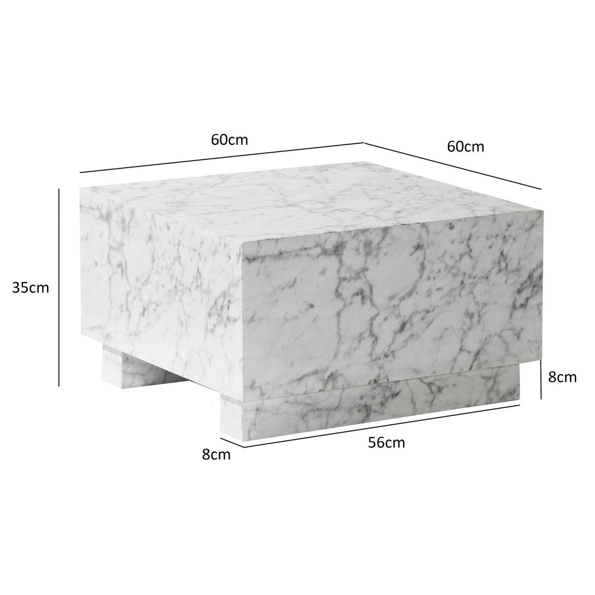 COUCHTISCH MONOBLOC in Hochglanz mit Marmor Optik, Quadratisch, Würfel-Form, Weiß 60x60x35 cm - Weiß, Holzwerkstoff (60/60/35cm) - KADIMA DESIGN