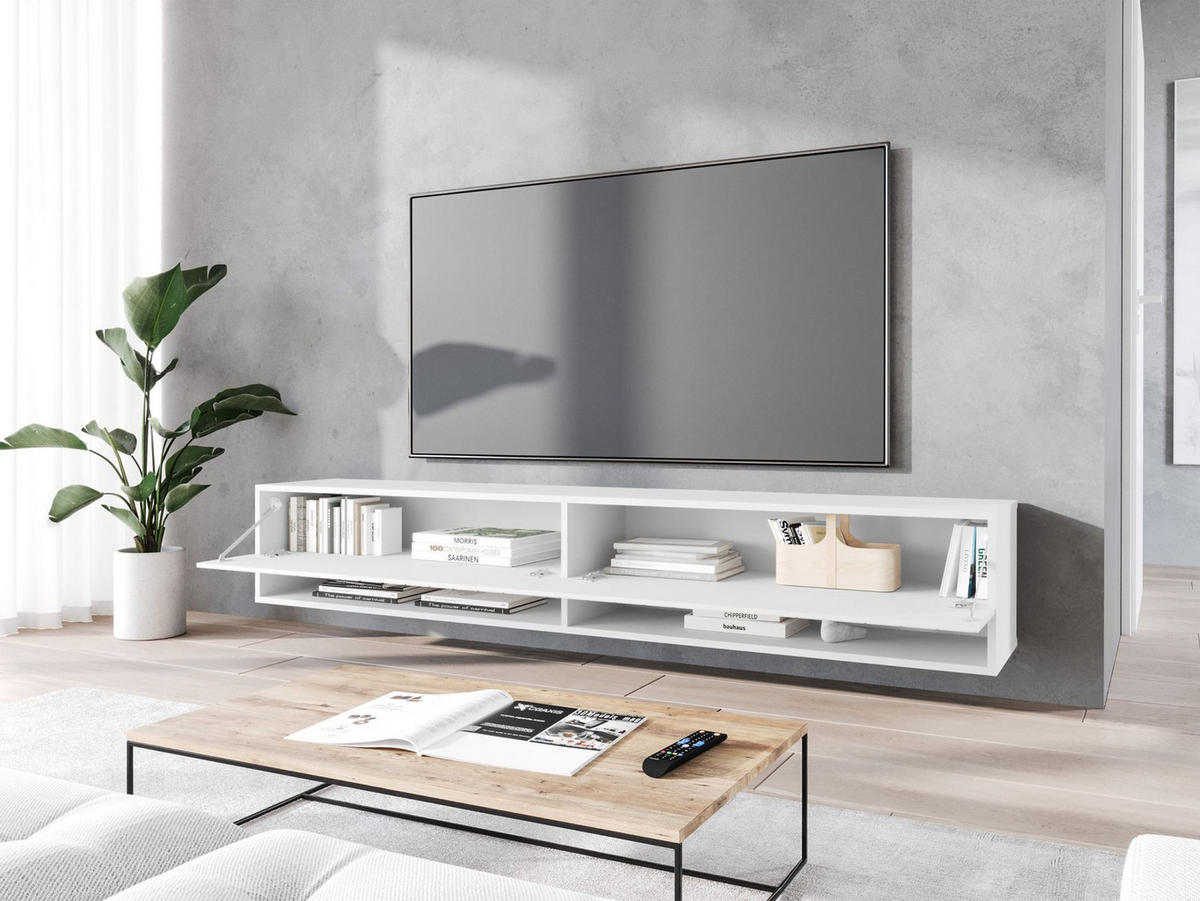 TV-MÖBEL Wander Weiß mit Fischgrätmuster 180 cm - Weiß, Holzwerkstoff (180/30/31cm) - Selsey
