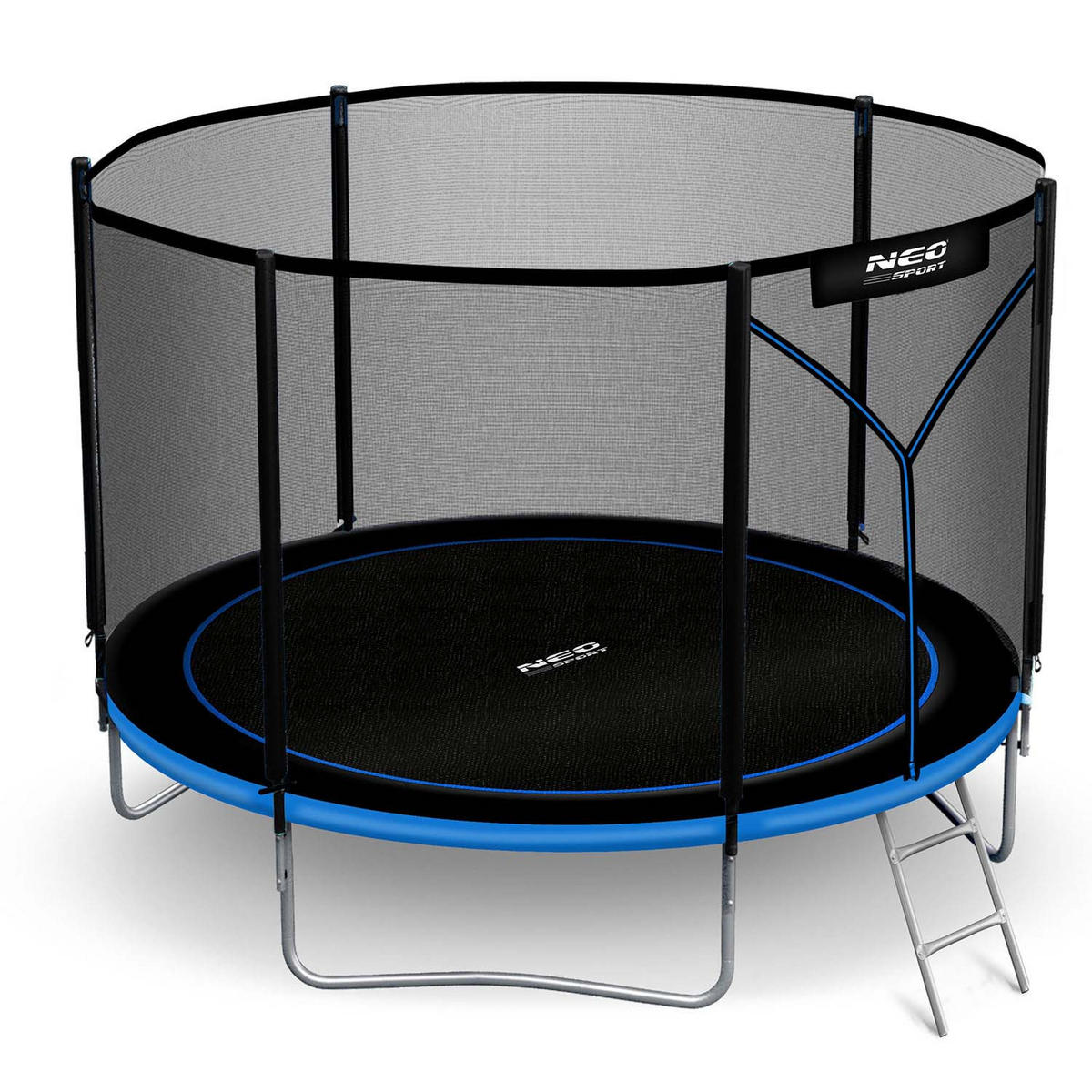 GARTENTRAMPOLIN 8 ft/252 cm mit Außennetz und Leiter - Blau, Metall (252/252cm)
