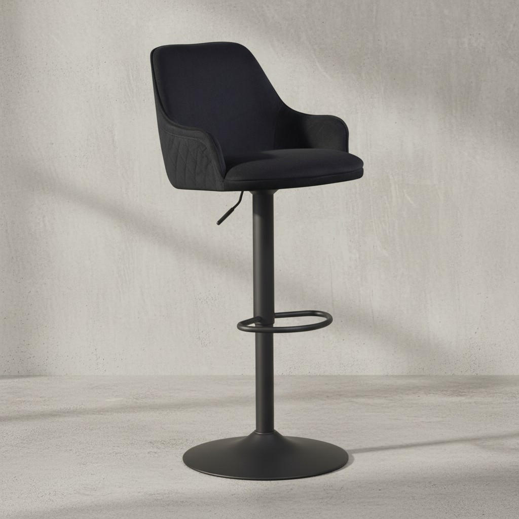 BARHOCKER Samt Lehne Höhenverstellbar Trompetenfuß Armlehne Gepolstert, Schwarz 45x45x106 cm - Schwarz, Textil/Metall (45/106/45cm) - KADIMA DESIGN