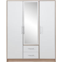 DREHTÜRENSCHRANK VANO 150/190/56cm 3-türig mit Spiegel Weiß - Weiß, Holzwerkstoff (150/190/56cm) - MASSENO