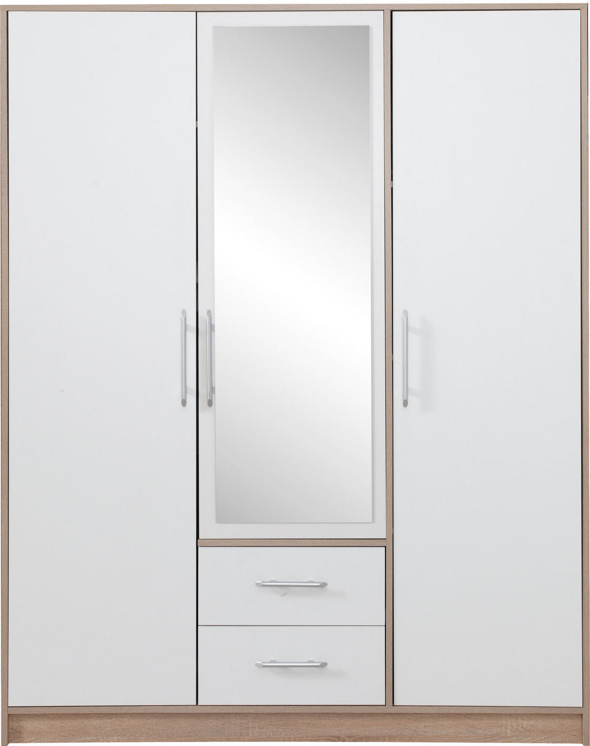 DREHTÜRENSCHRANK VANO 150/190/56cm 3-türig mit Spiegel Weiß - Weiß, Holzwerkstoff (150/190/56cm) - MASSENO