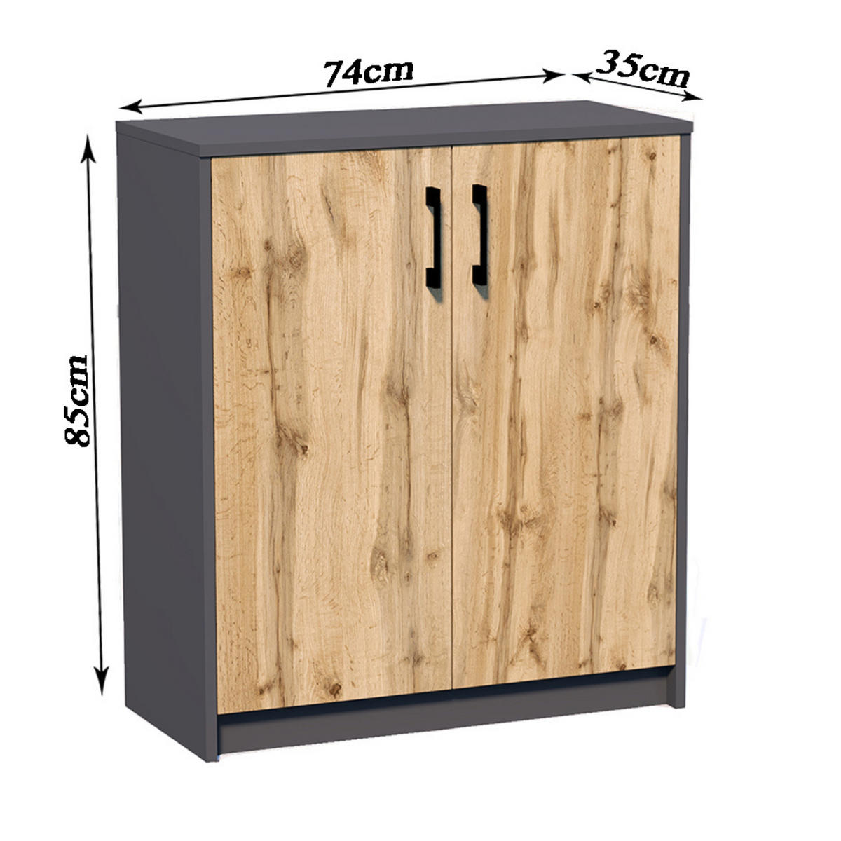 KOMMODE 74cm breit in Graphit-Eiche - Eichefarben/Graphitfarben, Holz (35/85/74cm) - Home Collective