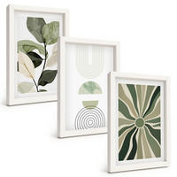 BILDER SET 3er Set - 20x30 cm Weißer Rahmen - Pflanzenmotive, Geometrie, Grün - Weiß, Kunststoff (20/30cm) - TULUP