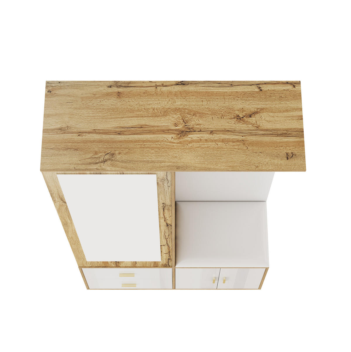 SCHUHSCHRANK aus Spanplatte 100x38x180cm in Weiß & Natur mit Spiegel - Naturfarben, Holzwerkstoff (100/180/38cm) - Modfu