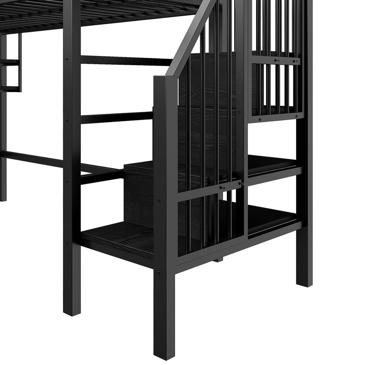 HOCHBETT aus Metall 90x200 cm in Schwarz mit Stauraumleiter & Regalen - Schwarz, Metall (90/200cm) - Modfu