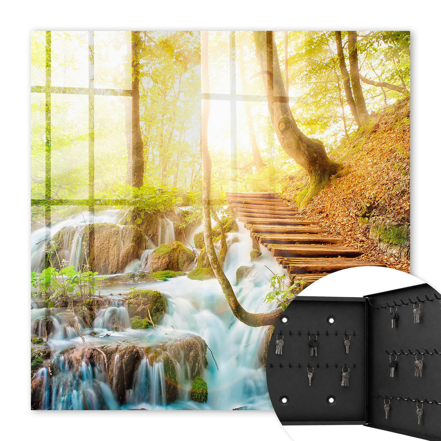 SCHLÜSSELBOX Schwarz 30x30 cm- Türöffnung nach rechts - Eine Waldecke - Grün, Metall (30/30/5cm) - TULUP