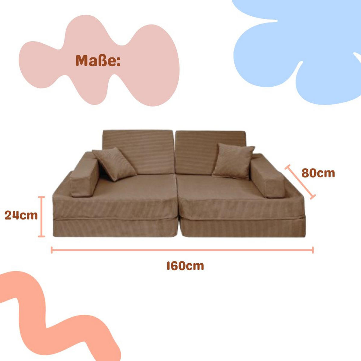 KINDERSOFA, Angelove, Cordsamt, Braun - Braun, Textil (160/24/80cm) - MeowBaby