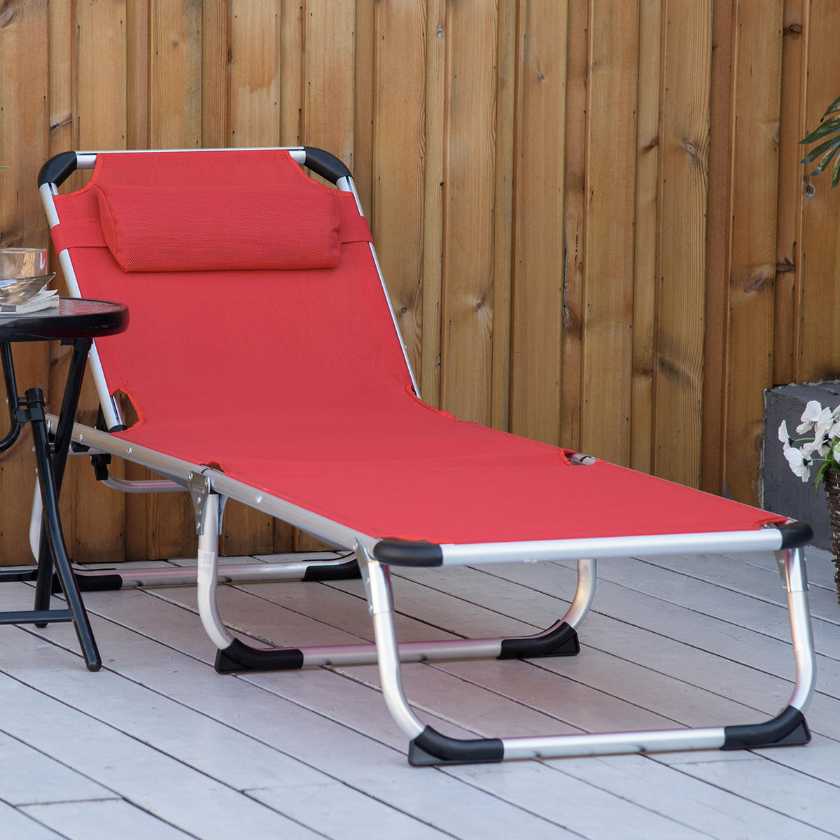 SONNENLIEGE DE-07653 4-stufig verstellbar, faltbar, mit Kopfkissen Rot - Rot, Metall (60/76/165cm) - ComfortXL