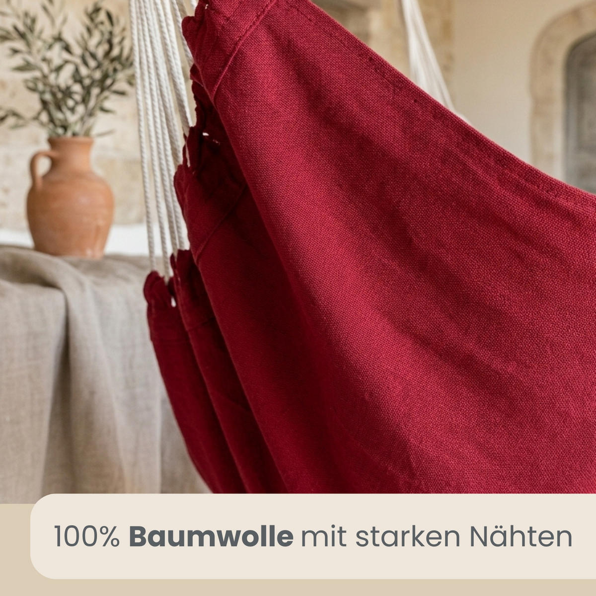 XXL HÄNGESESSEL 185/130 cm Belastbar bis 150 kg Bordeaux - Rot, Textil (130/155/185cm) - Amanka
