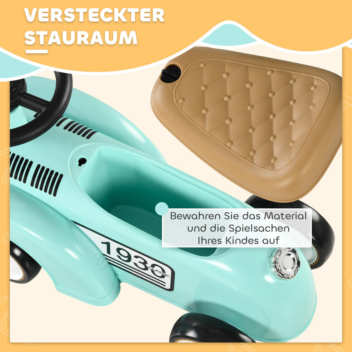 RUTSCHAUTO, Kinderfahrzeug mit Stauraum, Kinderauto mit Kippschutz, Grün - Grün, Metall (58/27/35cm) - AIYAPLAY