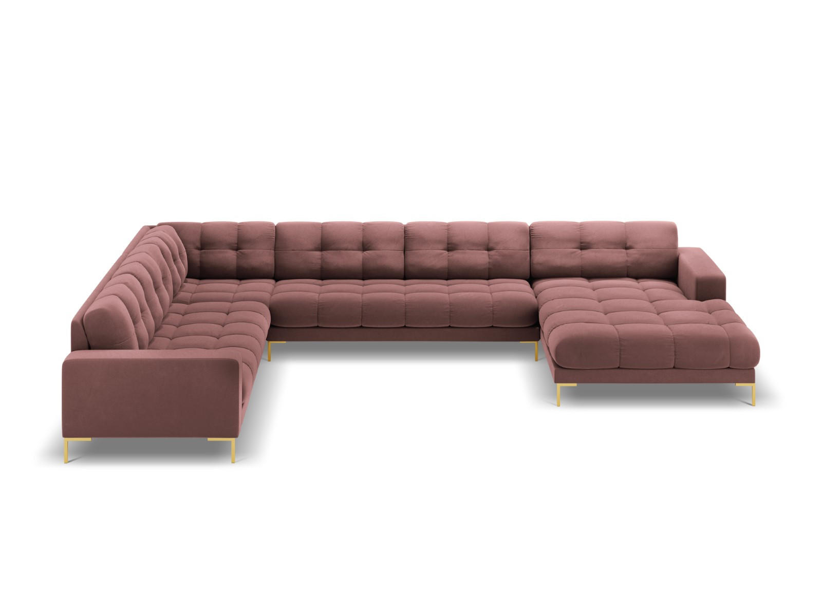 PANORAMASOFA links Mamaia aus Samt rosa 7 Sitzplätze - Pink, Textil (256/75/327cm) - Micadoni