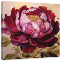 LEINWANDBILD Rot bemalte Pfingstrosenblume 40x40cm - Rot, Textil (40/40cm) - Feeby