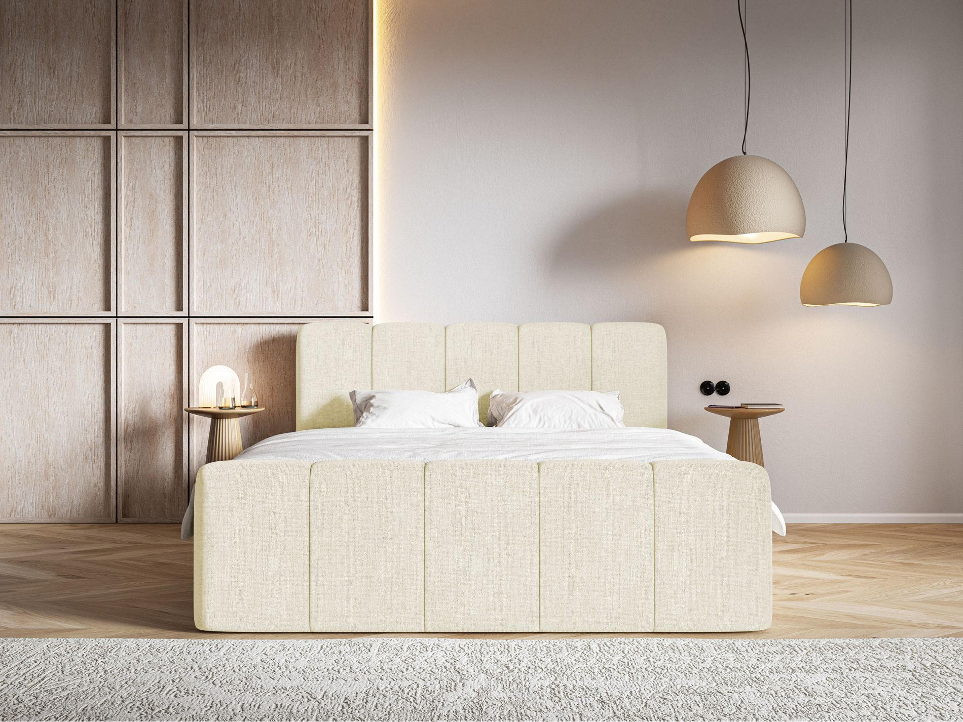 BOXBETT Cloudy II mit Bettkästen und Topper Chenille Creme, 200x200 cm - Creme/Schwarz, Kunststoff/Textil (200/200cm) - Selsey