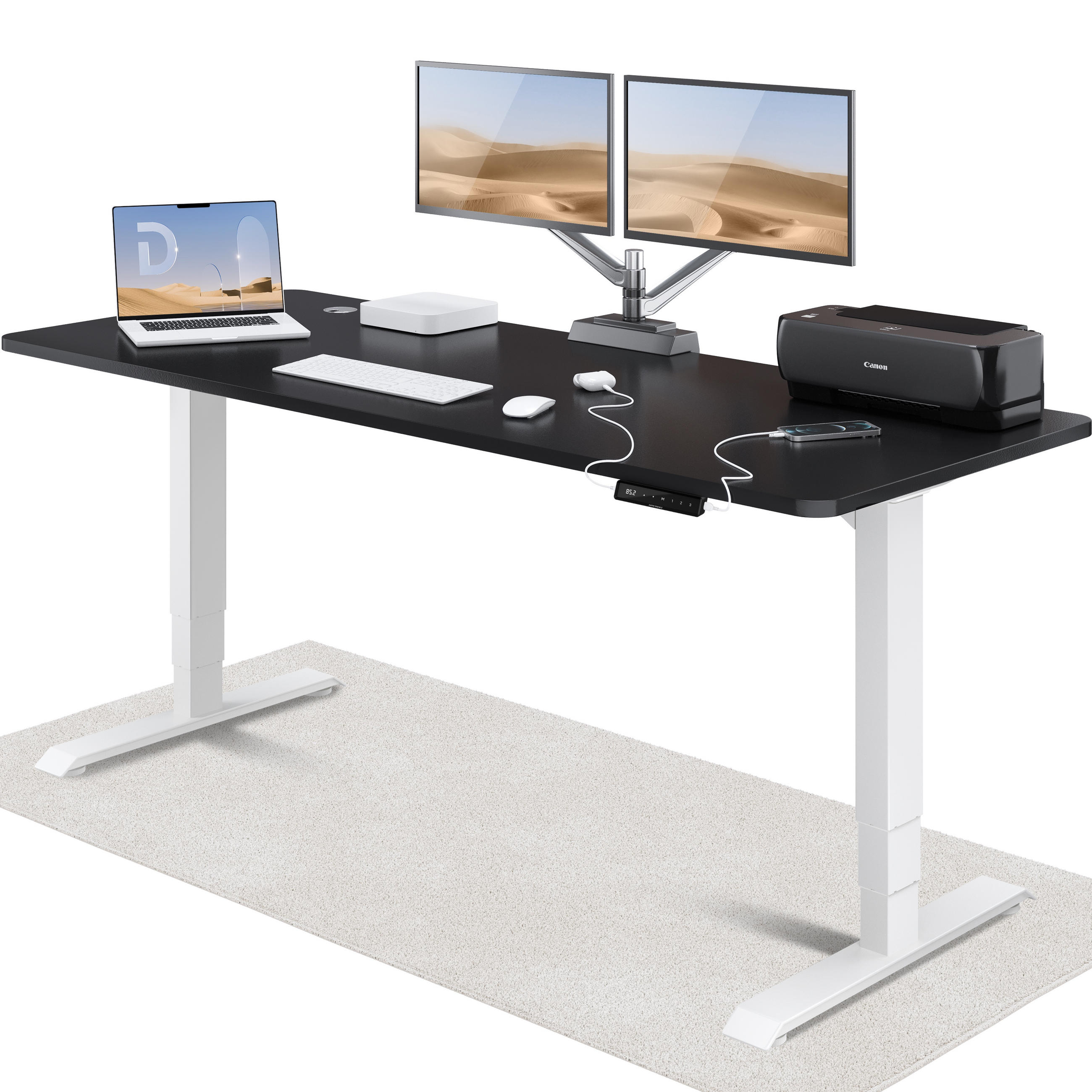 SCHREIBTISCH Elektrisch Höhenverstellbarer HomePro 200x80cm Weiß/Schwarz mit Memory-Funktion, Anti-Kollisions Technologie - Schwarz/Weiß, Holzwerkstoff (80/200/62cm) - Desktronic