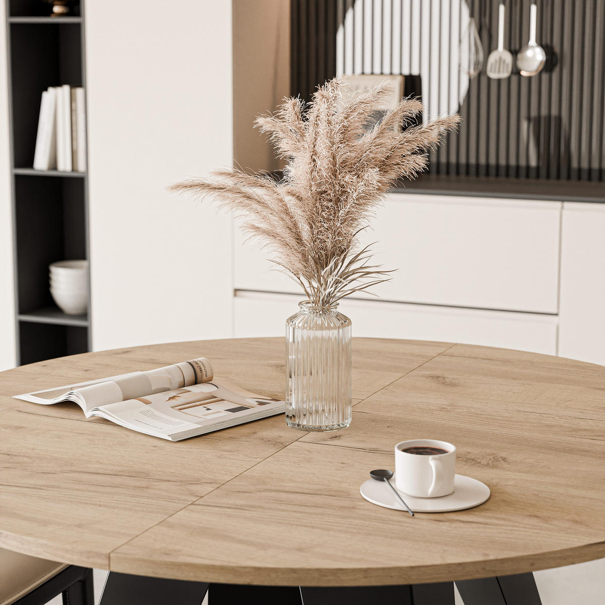 ESSTISCH ausziehbar auf MDF, Kraft Eiche - Schwarz/Braun, Holzwerkstoff (90/90/76cm) - Idohome