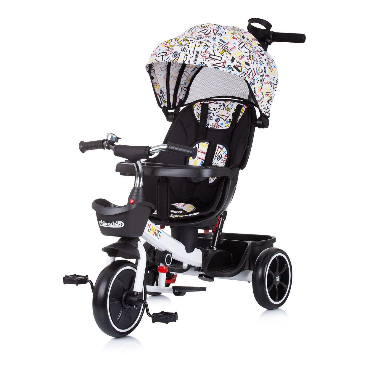 DREIRAD Smart 4 in 1 weiß Schiebestange Sitz drehbar, Flaschenhalter - Weiß, Metall (90/50/93cm) - Chipolino