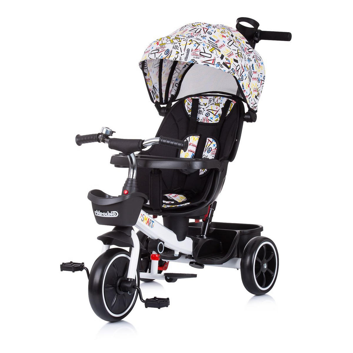 DREIRAD Smart 4 in 1 weiß Schiebestange Sitz drehbar, Flaschenhalter - Weiß, Metall (90/50/93cm) - Chipolino