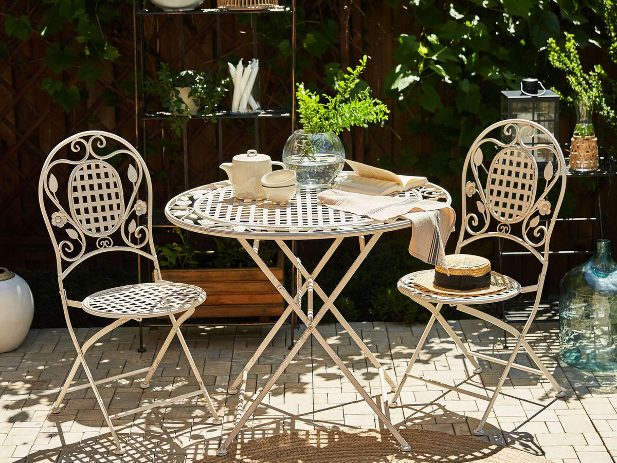 GARTENTISCH cm Metall Cremeweiß Bivio - Weiß, Metall (90/74/90cm) - Beliani