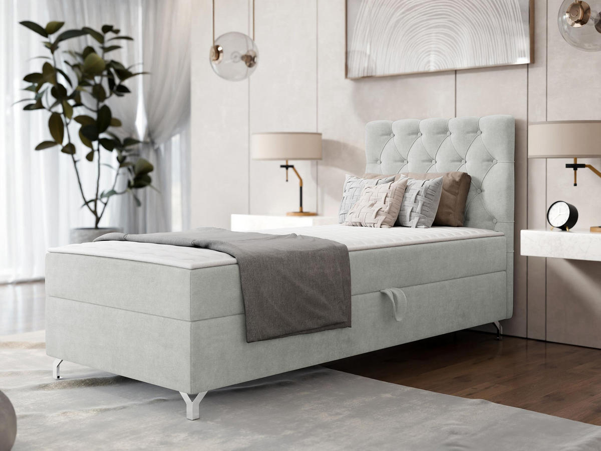 BOXBETT Chester 1, Seite: Rechts - Silberfarben/Hellgrau, Holz/Textil (90/200cm) - MIRJAN24