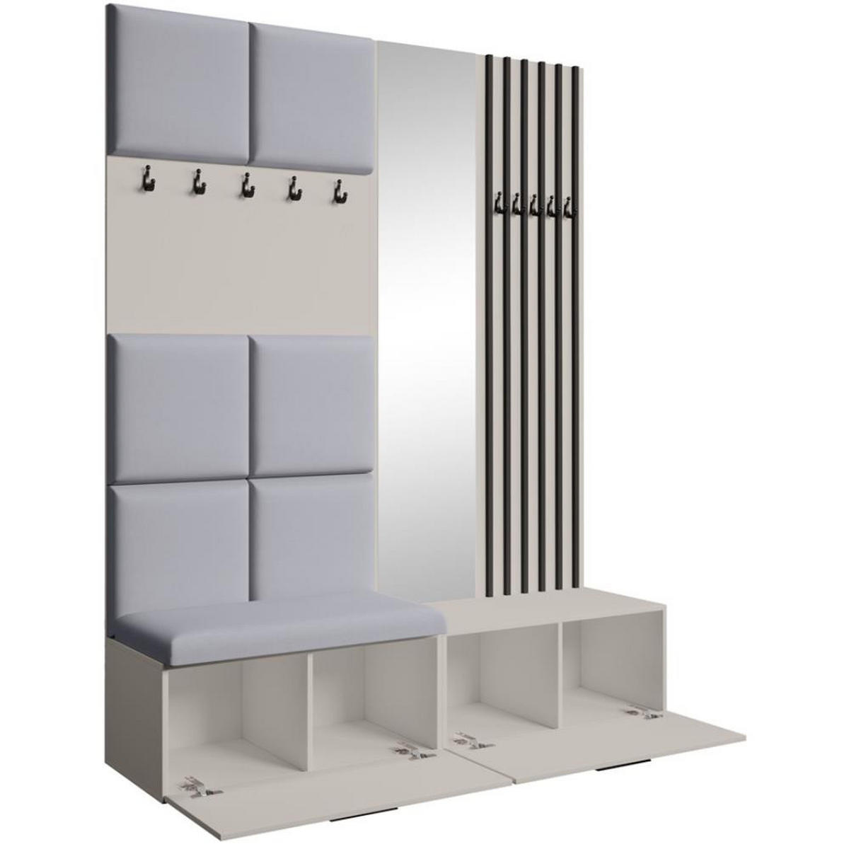 GARDEROBE Margaret I+II 162/203/43 mit gepolsterten Paneelen/Lamellen/Spiegel - Kaschmir/Schwarz, Holzwerkstoff/Kunststoff (162/203/43cm) - Beautysofa