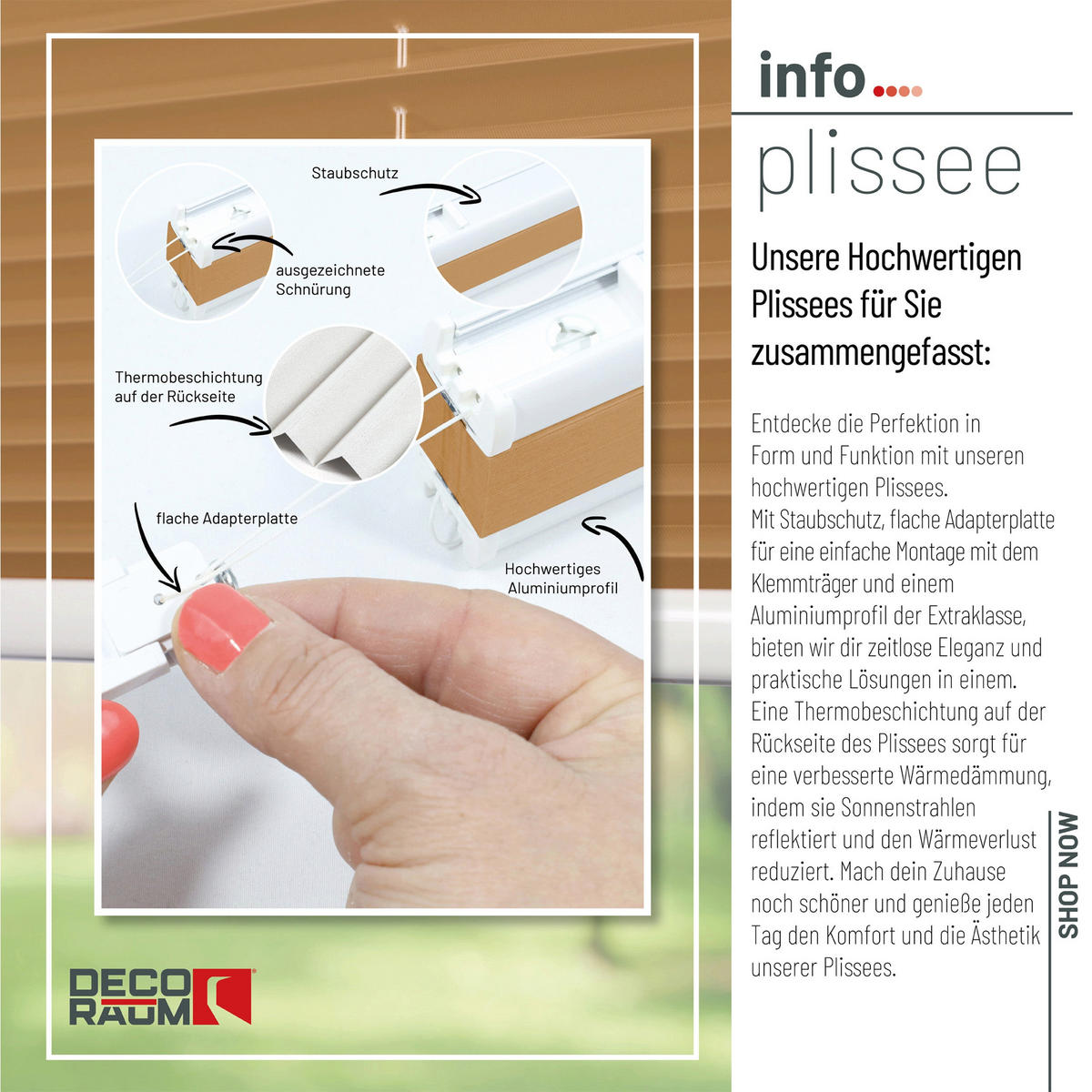 PLISSEE Thermo Basic 75 x 210cm Klemmfix ohne Bohren - Cappuccino, Textil (75/210/210cm) - Deco-Raum