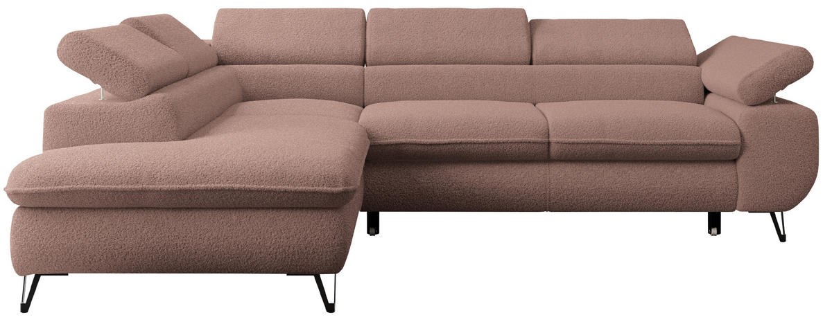 ECKSOFA PETER L Rosa Boucle - Links Seite - Schwarz/Rosa, Textil/Metall (208/273cm) - MKS