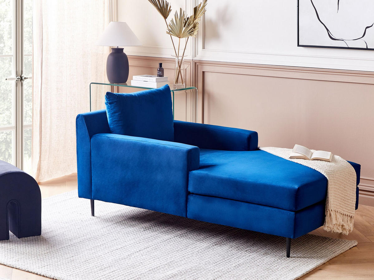 CHAISELONGUE Samtstoff Marineblau/schwarz Gueret - Blau/Schwarz, Textil (120/73/165cm) - Beliani