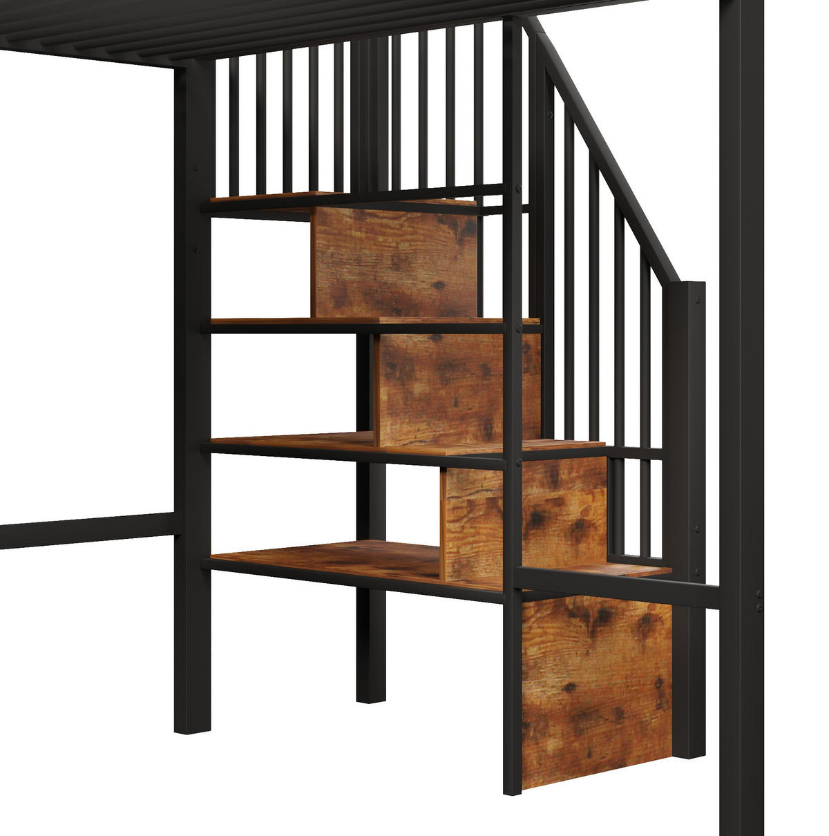 HOCHBETT 140/200 cm aus MDF und Metall mit Ablageleiter, Schwarz - Schwarz, Holzwerkstoff (140/200cm) - OKMYHOME