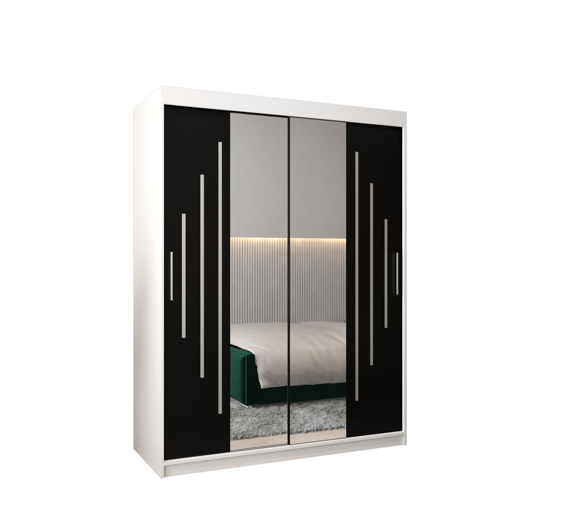 SCHWEBETÜRENSCHRANK 200/150/62 2-türig - Silberfarben/Schwarz, Holz/Kunststoff (150/200/62cm) - Abiks Möbel