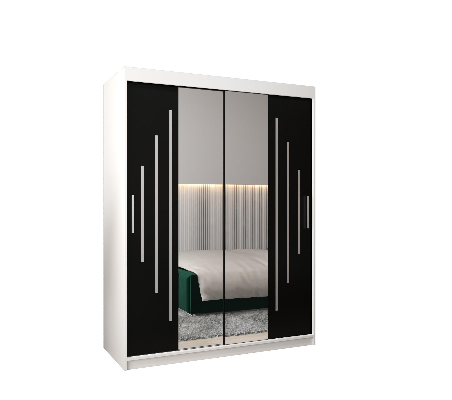 Abiks Möbel SCHWEBETÜRENSCHRANK Weiß, Schwarz 150cm × 62cm × 200cm